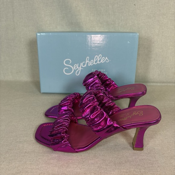 Seychelles Leeward‎ Metallic Pink 2 Strap Slip On Heels Heeled Sandals Size 9 - Picture 4 of 8